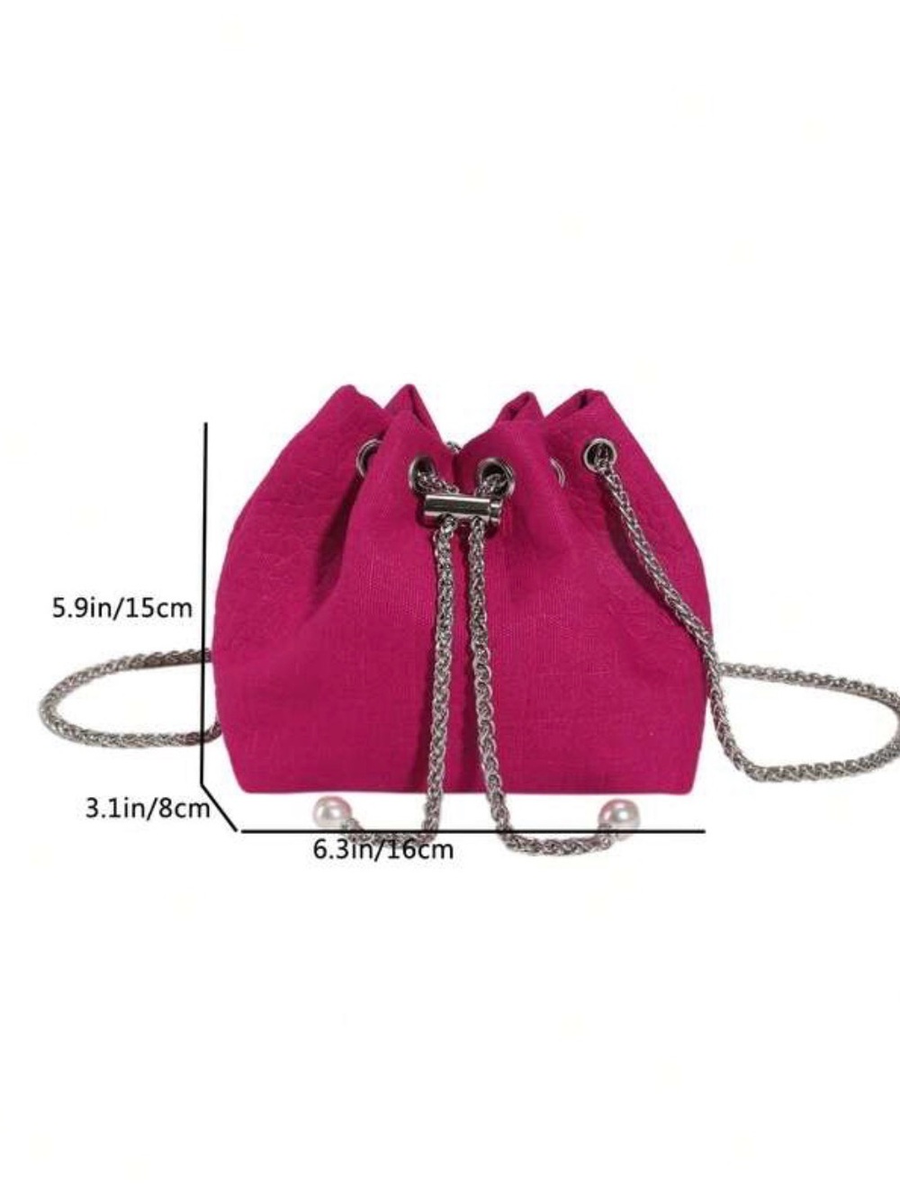 Fuchsia Drawstring Mini Chain Shoulder Bag - Picture 2 of 6